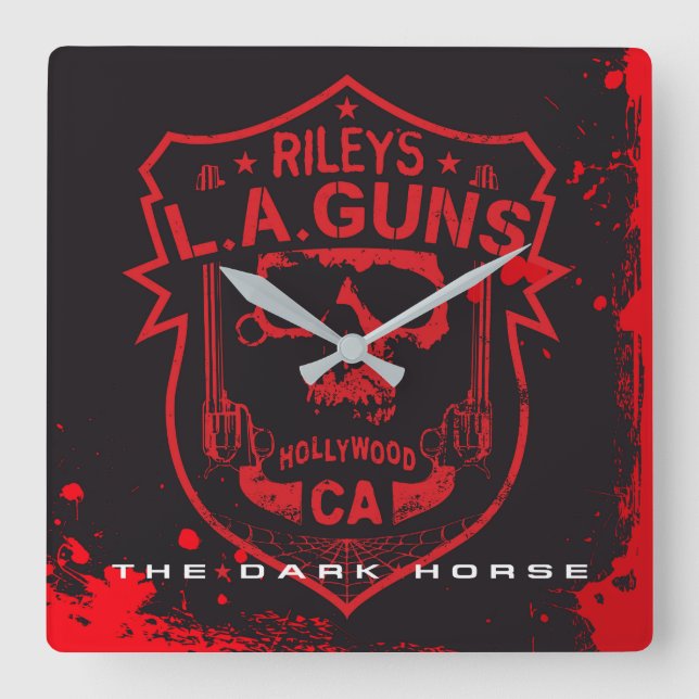 Rileys L.A.GUNS Red & Black Marble Vinyl Art Fyrkantig Klocka (Framsida)