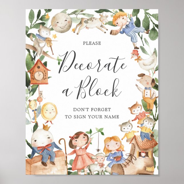 Rim och ramsor Baby Shower Dekorera ett blockskylt Poster (Framsidan)