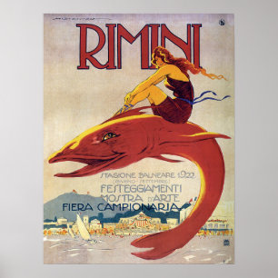 Rimini kusten, Italien, flicka på en stor fisk Poster