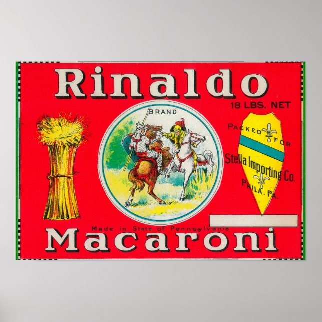 Rinaldo Macaroni LabelPhiladelphia, PA Poster (Framsidan)