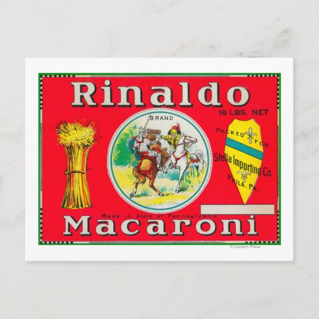 Rinaldo Macaroni LabelPhiladelphia, PA Vykort (Framsida)
