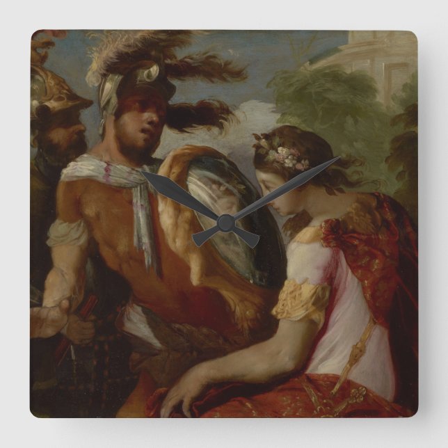 Rinaldo och Spegel-Skydda, c.1650-55 Fyrkantig Klocka (Framsida)