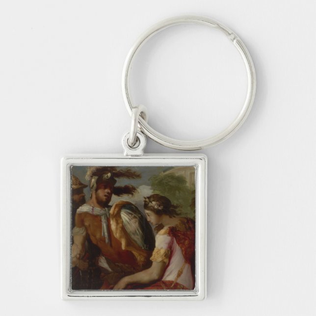 Rinaldo och Spegel-Skydda, c.1650-55 Fyrkantig Silverfärgad Nyckelring (Framsidan)