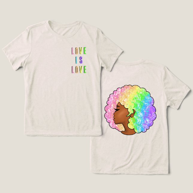 Rinbow afro LGBTQ kärlek är kärlek pride svart fli T Shirt (Design fram och bak)