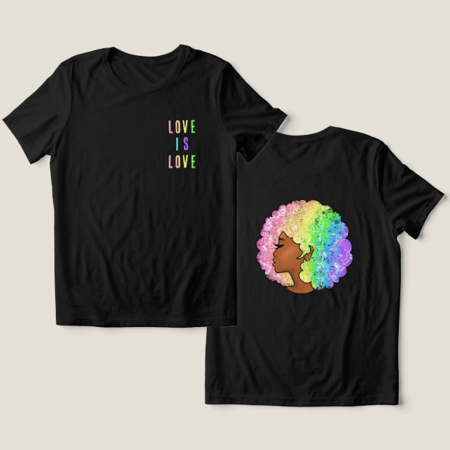 Rinbow afro LGBTQ kärlek är kärlek pride svart fli T Shirt (Design fram och bak)