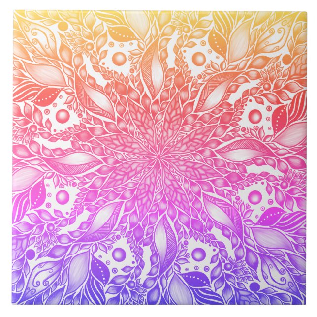 Rinbow ombre löv mandala kakelplatta (Framsidan)
