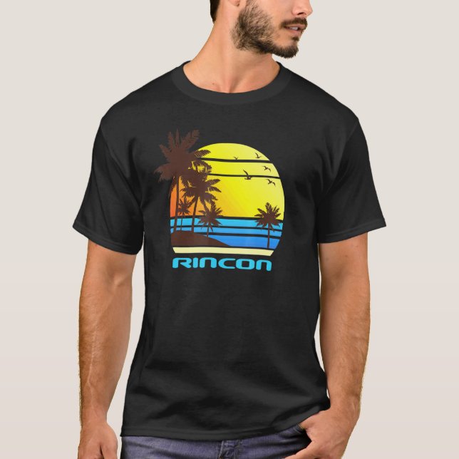 Rincon Beach Surfa Sail Sunset Handflatan Ocean Va T Shirt (Framsida)