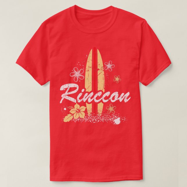 Rincon California Beach with Surfboard Distress  T Shirt (Design framsida)