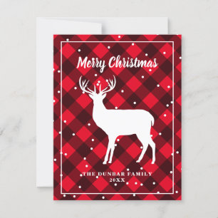 Rindeer antler lumberjack buffalo plaid rustic julkort