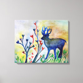 Rindeer Hearts Watercolor Romantic Art Single Canvastryck
