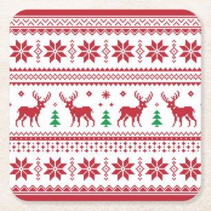 Rindeer Snöflingor Fair Isle Design Papper Underl Underlägg Papper Kvadrat