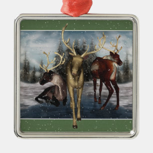 Rindeer Winter Scene Silver-ramens prydnadsföremål Julgransprydnad Metall