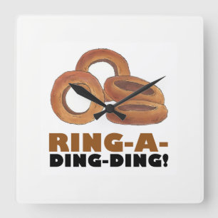 Ring-a-Ding-Ding-Fried Onion Ring Funny Middag Foo Fyrkantig Klocka