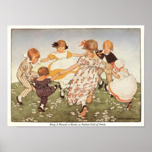 Ring-A-runda ett Rosie Nursery Rhyme-utskrift Poster
