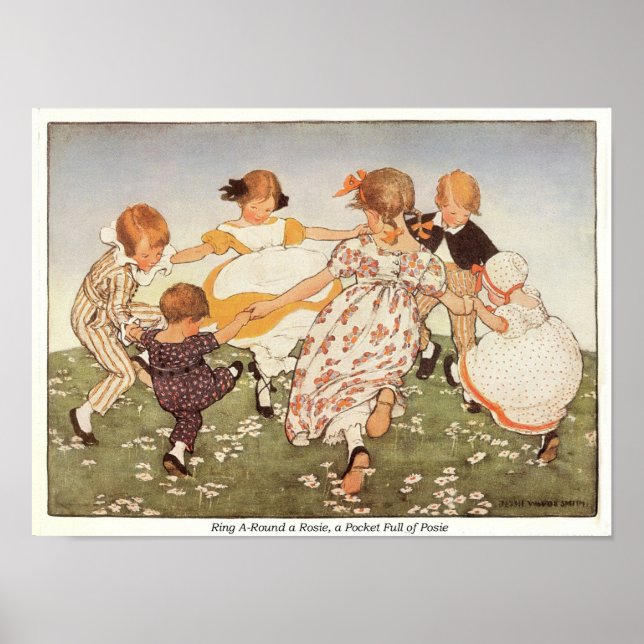 Ring-A-runda ett Rosie Nursery Rhyme-utskrift Poster (Framsidan)