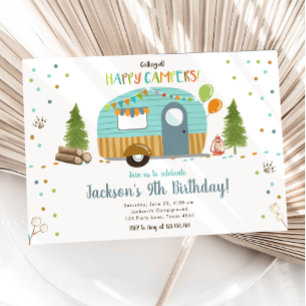 Ring alla Lycklig Campers Camping Boy Birthday Inbjudningar