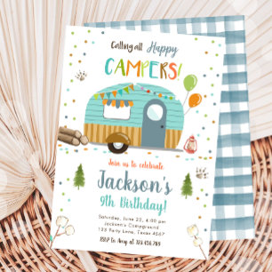 Ring alla Lycklig Campers Camping Boy Birthday Inbjudningar
