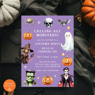 Ring alla monster Costume Halloween Birthday Inbjudningar