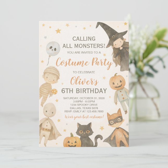 Ring alla monster Halloween Birthday Inbjudningar (Stående Fram)
