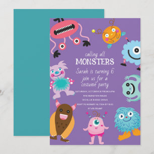 Ring alla monster Halloween Birthday Inbjudningar