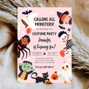Ring alla monster Halloween Costume Birthday Inbjudningar