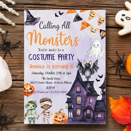 Ring alla monster Halloween Costume Birthday Inbjudningar