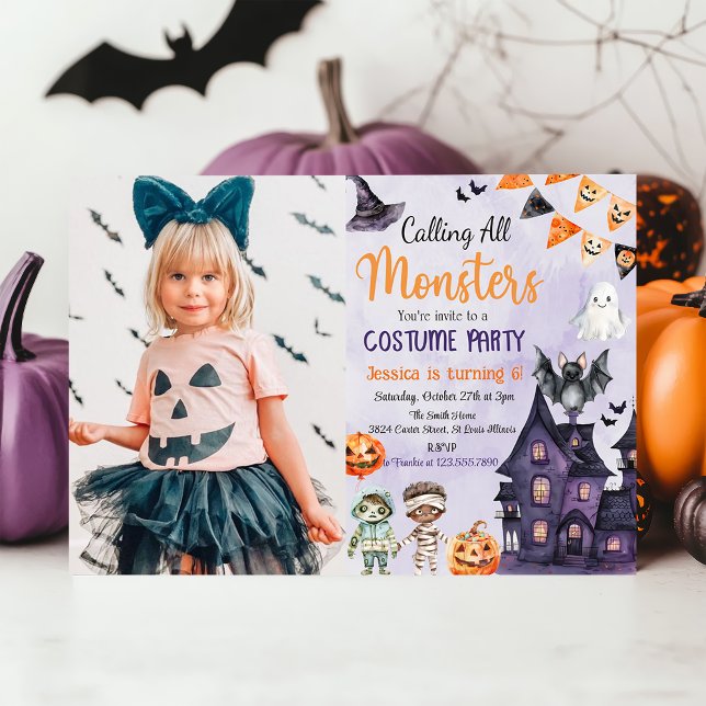 Ring alla monster Halloween Costume Birthday Inbjudningar (Skapare uppladdad)