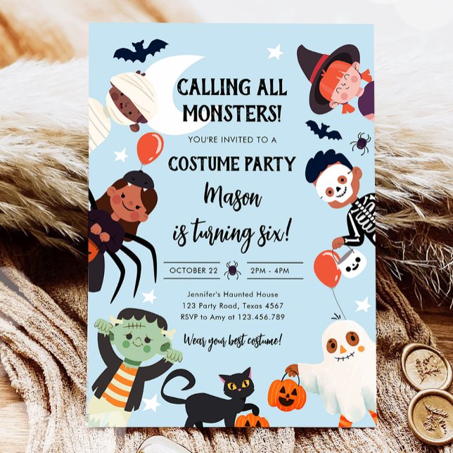 Ring alla monster Halloween Costume Birthday Inbjudningar (Skapare uppladdad)