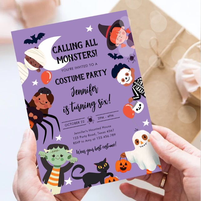 Ring alla monster Halloween Costume Birthday Inbjudningar (Skapare uppladdad)