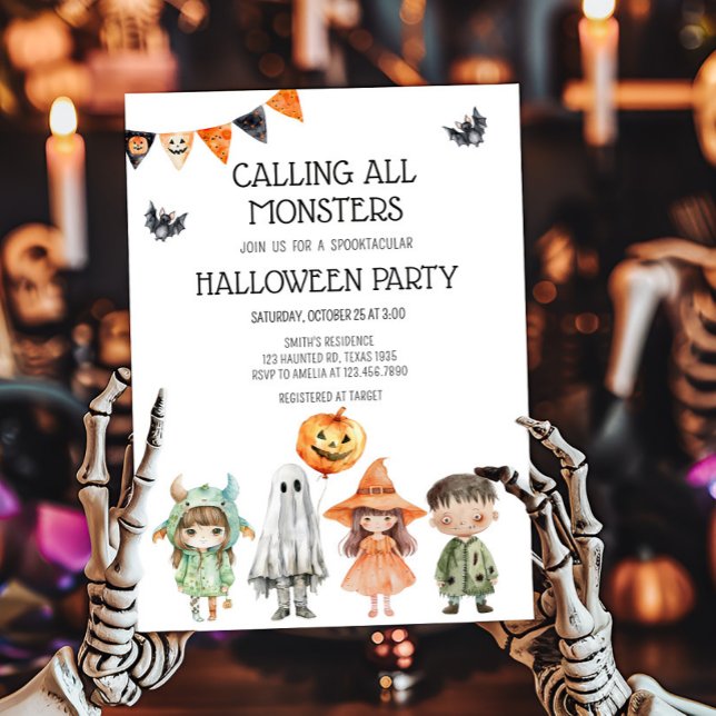 Ring alla monster Kids Halloween fest Inbjudningar (Calling All Monsters Kids Costume Halloween Party Invitation)