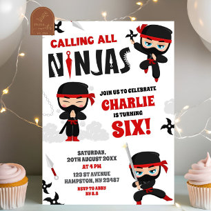 Ring alla Ninjas Boy Birthday Inbjudningar