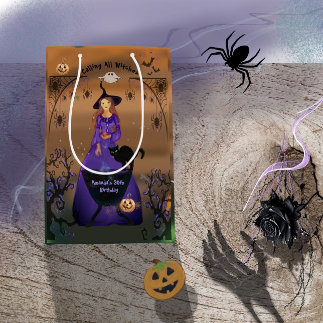 Ring alla vittnar från Halloween-födelsedagen (Calling All Witches Halloween Birthday Medium Gift Bag)