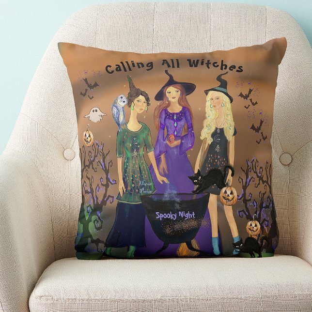 Ring alla vittnar från Halloween-födelsedagen Kudde (Calling All Witches Halloween Birthday Throw Pillow)