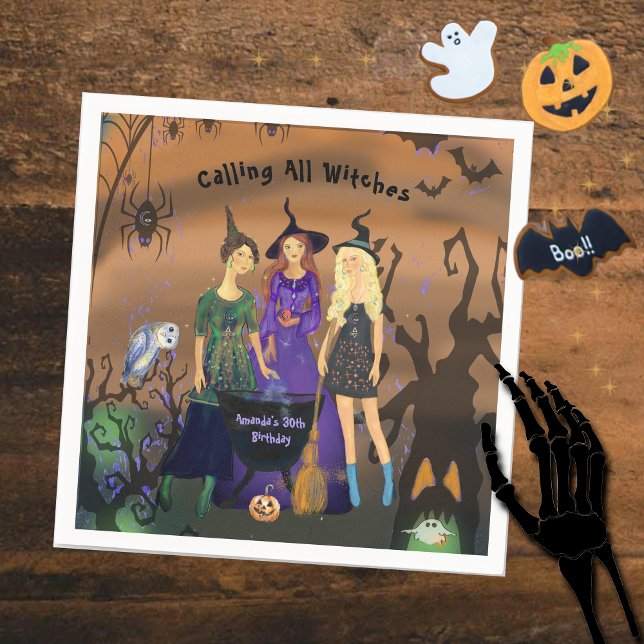 Ring alla vittnar från Halloween-födelsedagen Pappersservett (Calling All Witches Halloween Birthday Napkins)