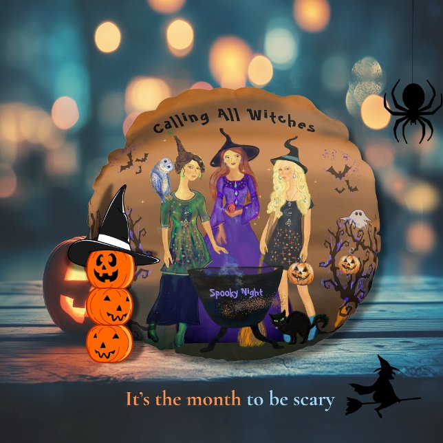 Ring alla vittnar från Halloween-födelsedagen Rund Kudde (Calling All Witches Halloween Birthday Round Pillow)