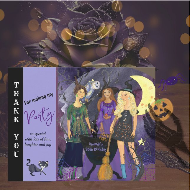 Ring alla vittnar från Halloween-födelsedagen Tack Kort (Calling All Witches Halloween Birthday Thank You Card)