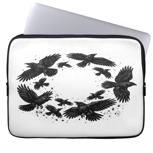 Ring av korpar – spökskiss illustration laptop fodral (Framsidan)