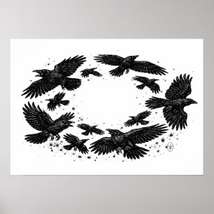 Ring av korpar – spökskiss illustration poster