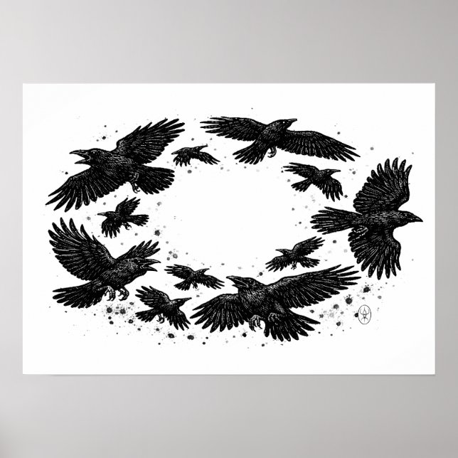 Ring av korpar – spökskiss illustration poster (Framsidan)