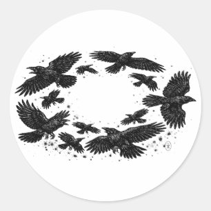 Ring av korpar – spökskiss illustration runt klistermärke