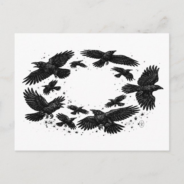 Ring av korpar – spökskiss illustration vykort (Framsida)