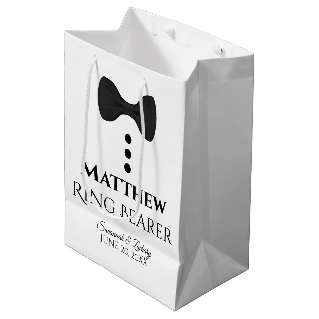 Ring Bearer Bröllop Gift Bag med Black Tie (Framsidan Vinklad)