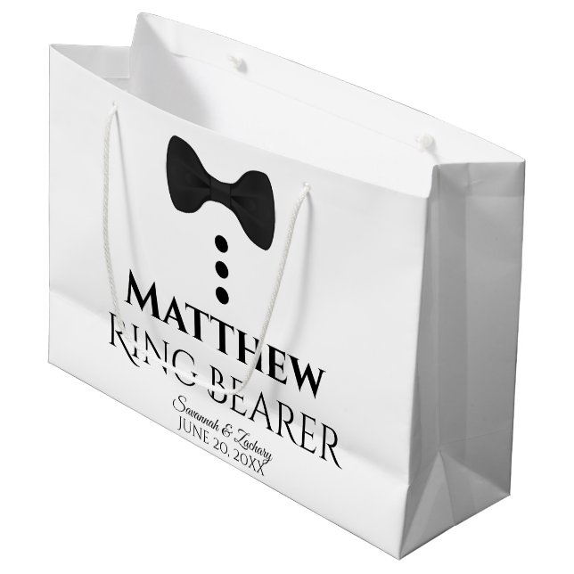 Ring Bearer Bröllop Gift Bag med Black Tie Large (Framsidan Vinklad)