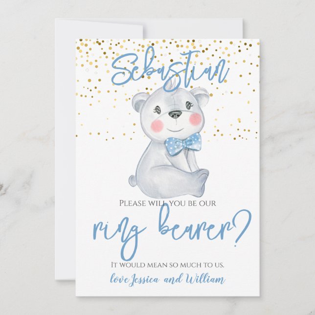 Ring Bearer Cute Bear Page Boy Frieri Inbjudningar (Framsida)