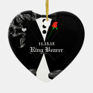 Ring Bearer med Black Tuxedo Wedding-favoriter Julgransprydnad Keramik