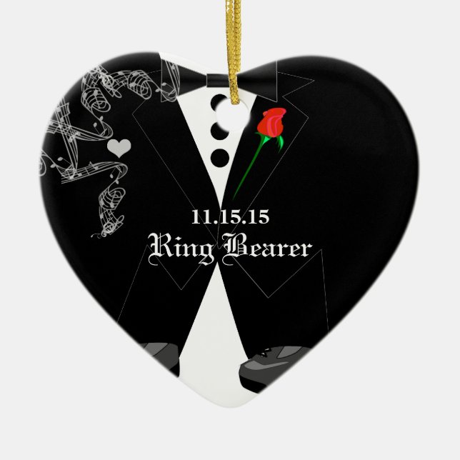 Ring Bearer med Black Tuxedo Wedding-favoriter Julgransprydnad Keramik (Framsidan)