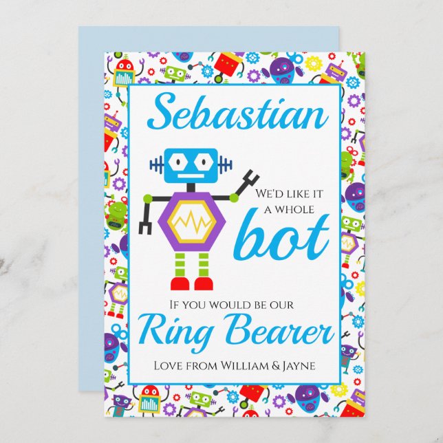 Ring Bearer Page Boy Frieri Robot Card Inbjudningar (Fram/baksida)