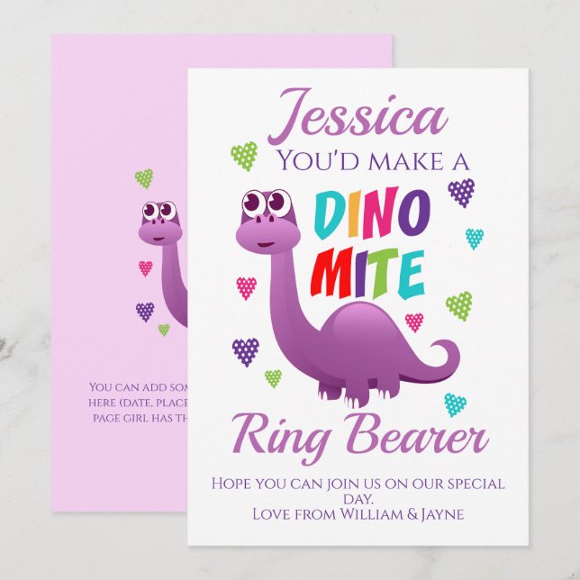 Ring Bearer Page Girl Frieri Dinosaur Card Inbjudningar (Fram/baksida)