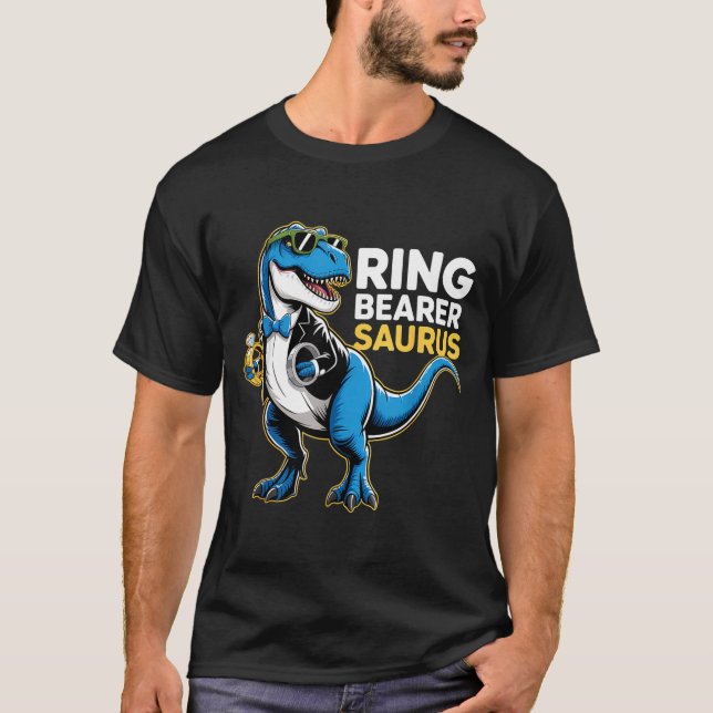 Ring Bearer T-rex Dino Funny Wedding Party Ring Di T Shirt (Framsida)