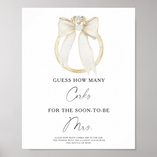 Ring & Bow Bridal shower Hur många korkar  Poster (Framsidan)